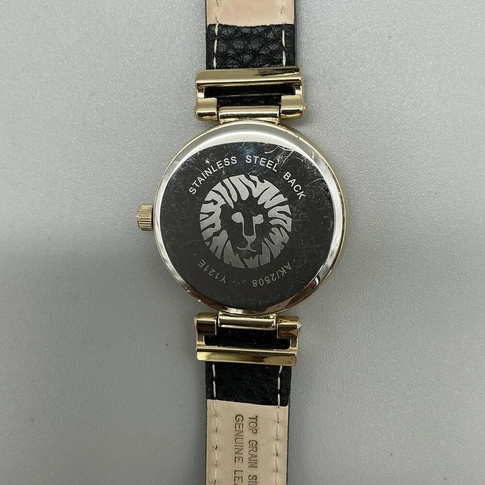 Anne Klein AK/2508 Womens Watch 36mm Gold Tone Black Leather Strap New Battery